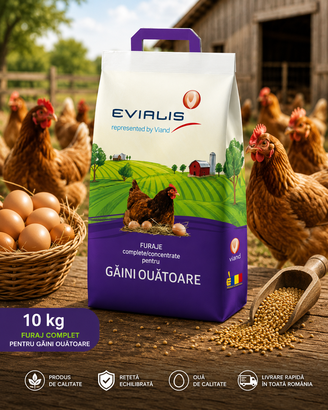 GALINETTE Furaj complet Găini Ouătoare – 10 kg - Sac 10 kg · 100 saci/palet · 1.000 kg/palet